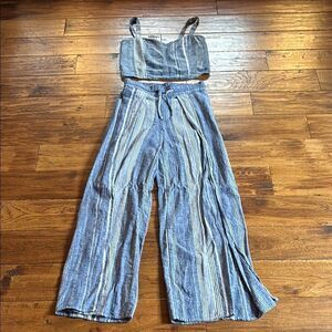 Express linen like Striped Blue and White Two-Piece Set